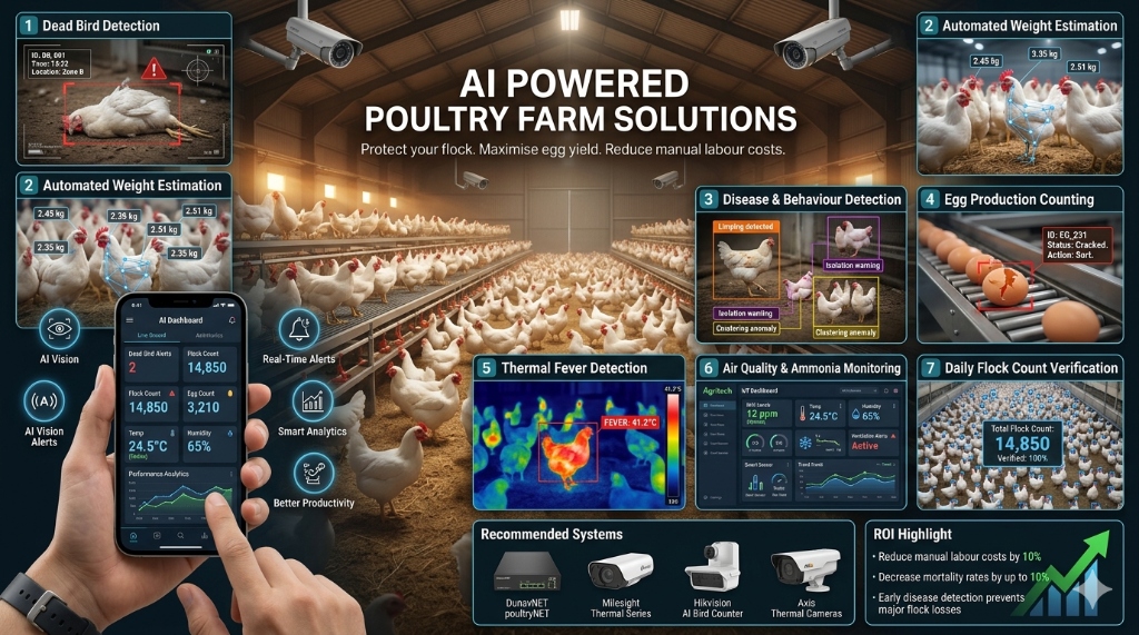 Agricultural Poultry AI farm monitoring camera views