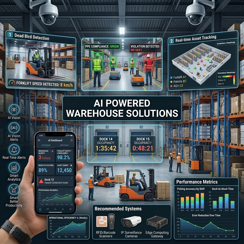 Warehouse visual AI monitoring safety compliance and forklifts